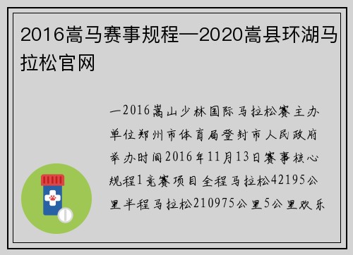 2016嵩马赛事规程—2020嵩县环湖马拉松官网